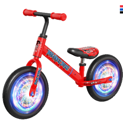 Kids Balance Bike Generation II with Light-Up Wheels - 12 Inch No-Pedal Toddler Training Bicycle with Spider-Web Cushion Seat, Cool Red & Black Racing Glider for Boys Girls Birthday Gift